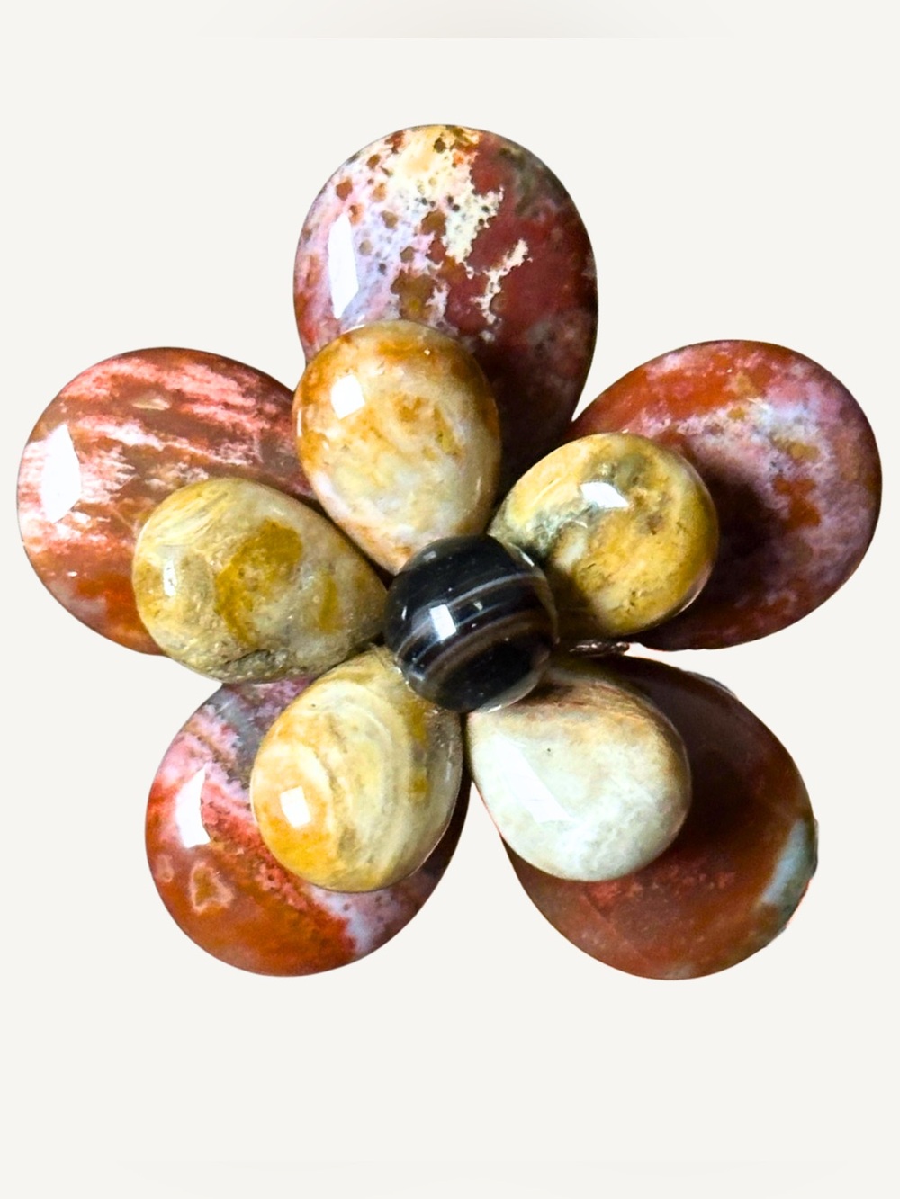 Sterling Silver Jasper Agate Hallmarked Flower Brooch Pendant Stamped 925